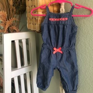 Baby girl denim chambray jumpsuit outfit romper one piece creeper bodysuit